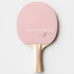 Raquete De Ping Pong Nome com Monograma Moderno e Elegante Rosa Bege Fe