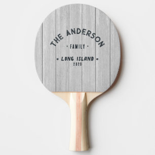 Raquete De Ping Pong Nome da Família à Beira-Mar Vintage em Madeira Cin