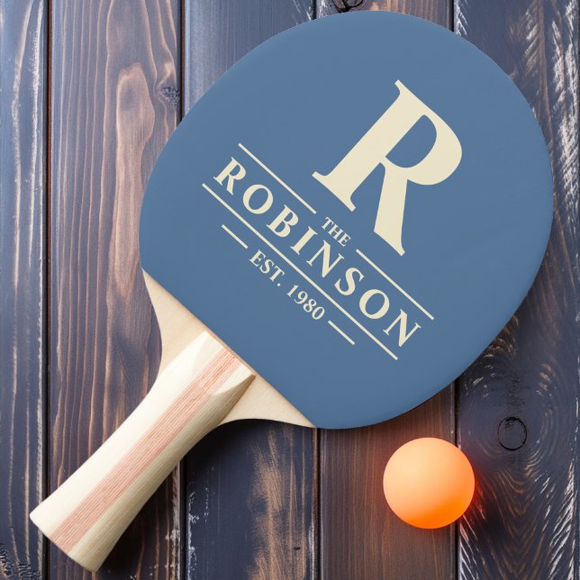 Raquete De Ping Pong Nome da família e azul de Capri inicial (Criador carregado)