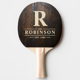Raquete De Ping Pong Nome da Família e Inicial do Bloco de Corte Escuro