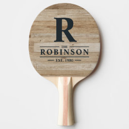 Raquete De Ping Pong Nome da Família e Inicial em Madeira de Cinza Clar