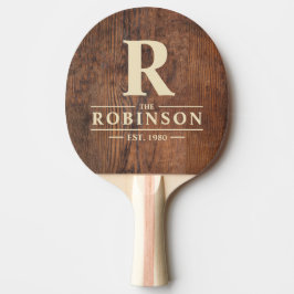 Raquete De Ping Pong Nome da Família e Inicial em Madeira de Noz Escura