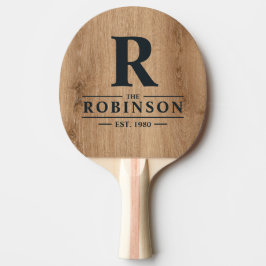 Raquete De Ping Pong Nome da Família e Inicial em Madeira de Teca Leve