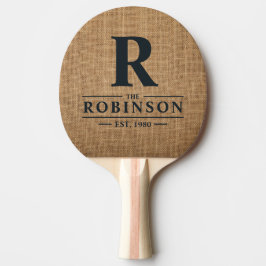 Raquete De Ping Pong Nome da Família e Inicial em Sacaria Marrom