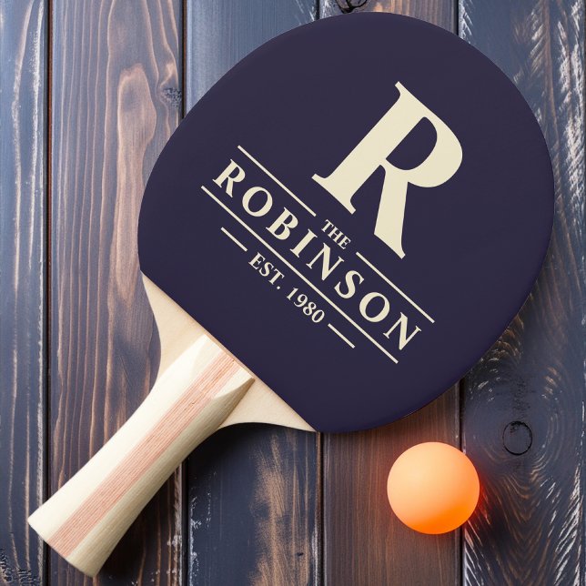 Raquete De Ping Pong Nome da família e Oceano noturno inicial (Criador carregado)