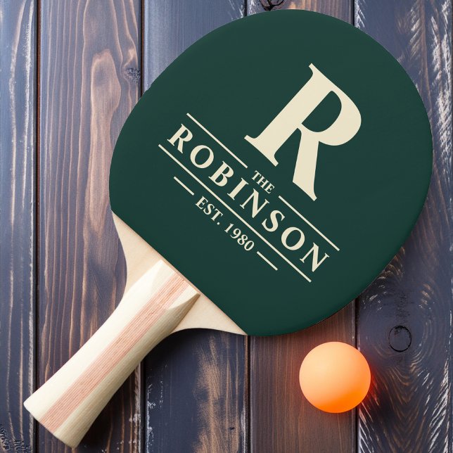 Raquete De Ping Pong Nome da família e verde inicial (Criador carregado)