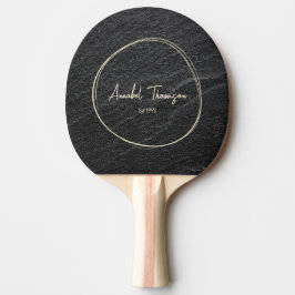Raquete De Ping Pong Nome da Pedra de Granito Preto em Círculo Desenhad