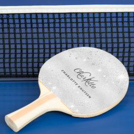 Raquete De Ping Pong Nome das iniciais do monograma de brilho prateado