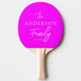 Raquete De Ping Pong Nome de Família Escrito à Mão em Rosa Retro Elétri