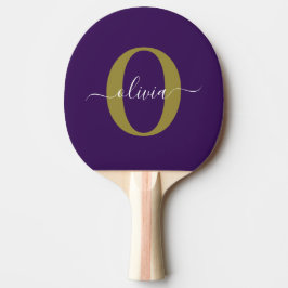 Raquete De Ping Pong Nome de letra personalizada em roxo e dourado