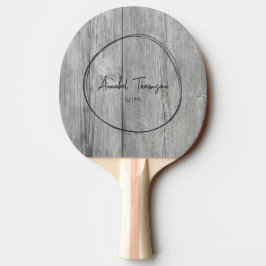 Raquete De Ping Pong Nome de Madeira Cinza em Círculo Desenhado