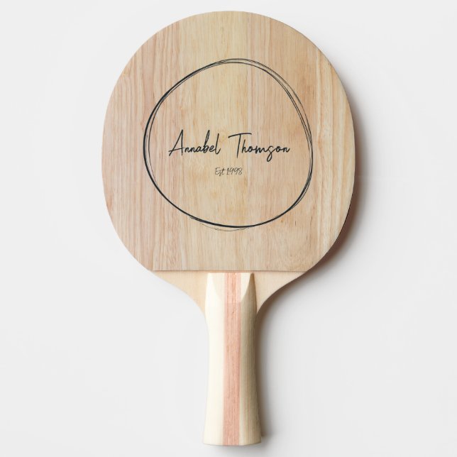 Raquete De Ping Pong Nome de Madeira de Freixo Branco em Círculo Desenh (Frente)