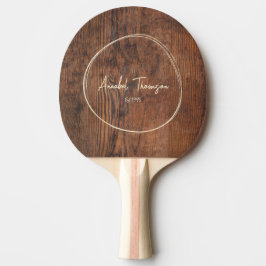 Raquete De Ping Pong Nome de Madeira de Noz Escura em Círculo Desenhado