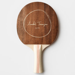 Raquete De Ping Pong Nome de Madeira de Noz Rústica em Círculo Desenhad