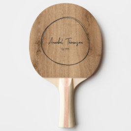 Raquete De Ping Pong Nome de Madeira de Teca Clara em Círculo Desenhado