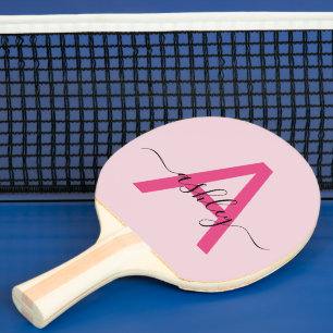 Raquete De Ping Pong Nome de Monograma de Rapariga de Script Moderno Ro