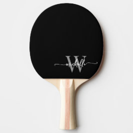 Raquete De Ping Pong Nome de Monograma Personalizado em Cinza Escuro Mo