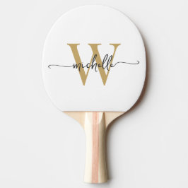 Raquete De Ping Pong Nome de monograma personalizado em grafia com ouro