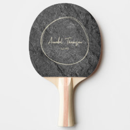Raquete De Ping Pong Nome de Pedra de Granito Escuro Moderno em Círculo