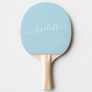 Raquete De Ping Pong Nome de Script Azul-Claro Elegante Personalizado