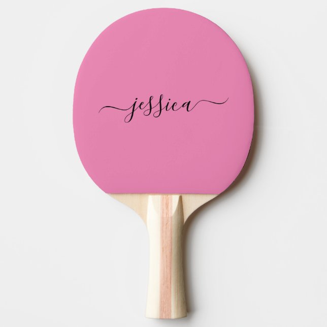 Raquete De Ping Pong Nome de script rosa moderno ping pong paddle (Frente)