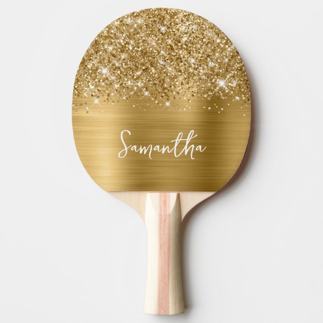 Raquete De Ping Pong Nome do Glam Dourado da Glittery (Frente)
