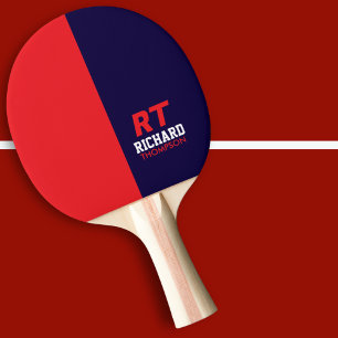 Raquete De Ping Pong Nome do jogador legal Monograma meio azul meio ver