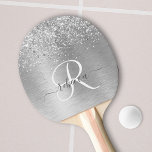 Raquete De Ping Pong Nome do Monograma da Largura Metálica Brugada<br><div class="desc">Personalize facilmente esta moda de pingue-pongue motriz com design de pingue-pongue com brilho prateado bonito num fundo metálico com escovas de prata.</div>