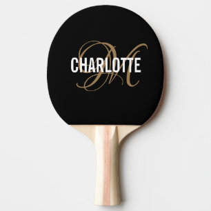 Raquete De Ping Pong Nome do monograma de ouro preto