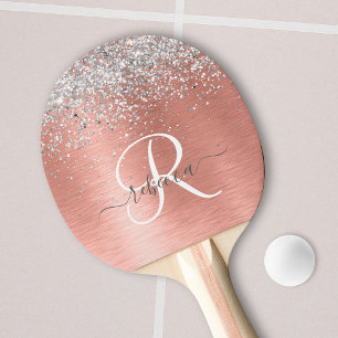 Raquete De Ping Pong Nome do Monograma do Glitter Metálico Brutado Dou
