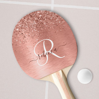Raquete De Ping Pong Nome do Monograma do Glitter Metálico Brutado Dour