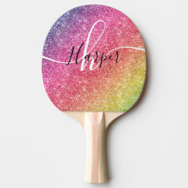 Raquete De Ping Pong Nome do Monograma do Rainbow Glitter