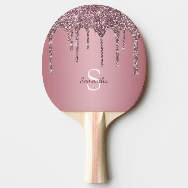 Raquete De Ping Pong Nome do Monograma do Sparkle Drives Rosa Dourado d (Frente)