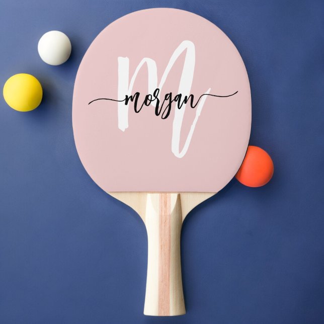 Raquete De Ping Pong Nome do Monograma Girly de Script Moderno Rosa (Criador carregado)