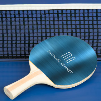 Raquete De Ping Pong Nome do Monograma Metálico Azul legal