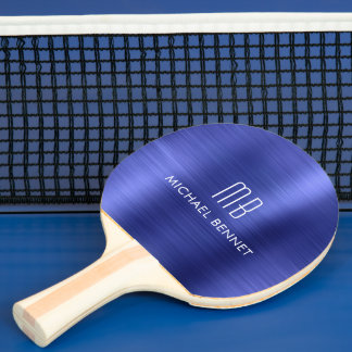 Raquete De Ping Pong Nome do Monograma Metálico na moda Azul