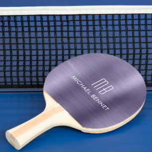 Raquete De Ping Pong Nome do Monograma Metálico na moda Purple