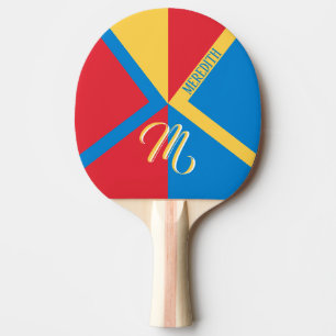 Raquete De Ping Pong Nome do Monograma Personalizado Colorido Geométric