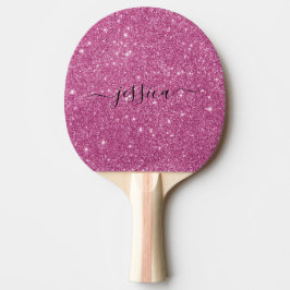 Raquete De Ping Pong Nome do script de brilho rosa quente moderno  