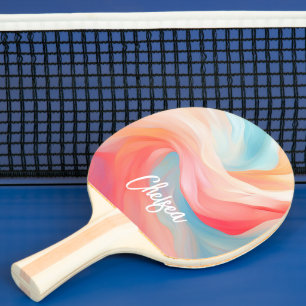 Raquete De Ping Pong Nome do Script de Ondas Coloridas Elegante