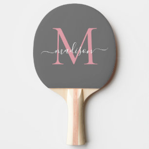 Raquete De Ping Pong Nome do Script Elegante do Monograma Cor-de-rosa c