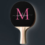 Raquete De Ping Pong Nome do Script Elegante do Monograma Cor-de-Rosa P<br><div class="desc">Monograma Cor-de-rosa-quente magenta preto moderno Nome do Script Elegante Ping Pong Padden</div>