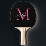 Raquete De Ping Pong Nome do Script Elegante do Monograma Magenta Cor-d<br><div class="desc">Monograma Cor-de-rosa-quente magenta preto moderno Nome do Script Elegante Ping Pong Padden</div>