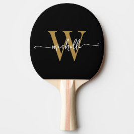 Raquete De Ping Pong Nome do Script Monograma Personalizado Ouro Preto 