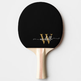 Raquete De Ping Pong Nome do Script Monograma Personalizado Ouro Preto 