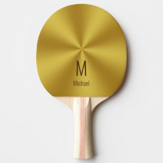 Raquete De Ping Pong Nome Dourado e Monograma Moderno Faux