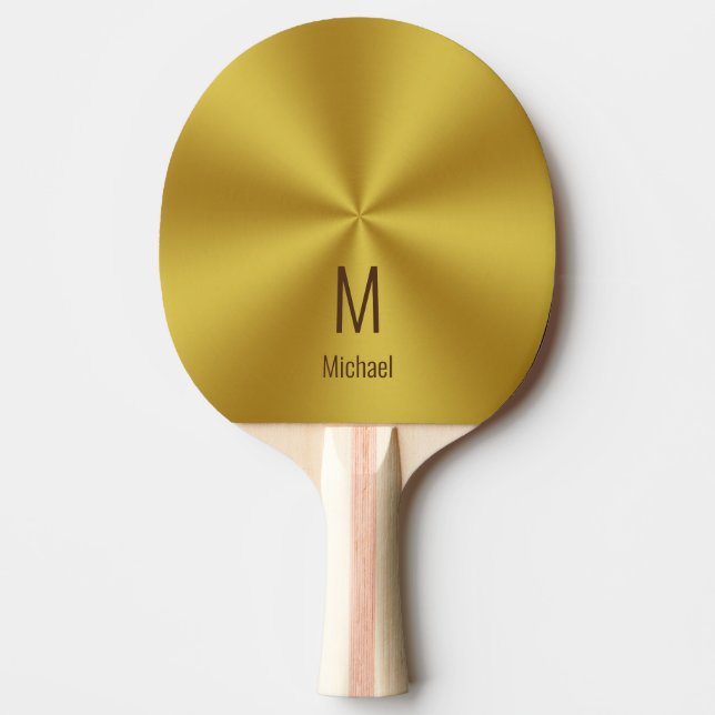 Raquete De Ping Pong Nome Dourado e Monograma Moderno Faux (Frente)