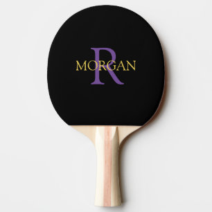 Raquete De Ping Pong & Nome, Dourado e roxo, preto