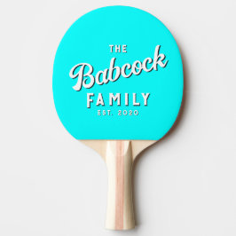 Raquete De Ping Pong Nome e Ano da Família em Ciano Retro Elétrico