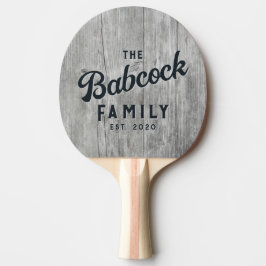 Raquete De Ping Pong Nome e Ano da Família Retro em Madeira Cinza